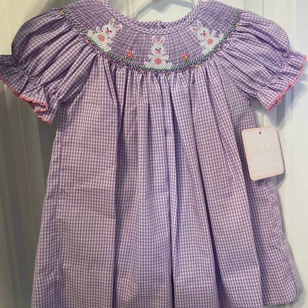 Lilac Gingham Smocked Bunny Dress for Girls